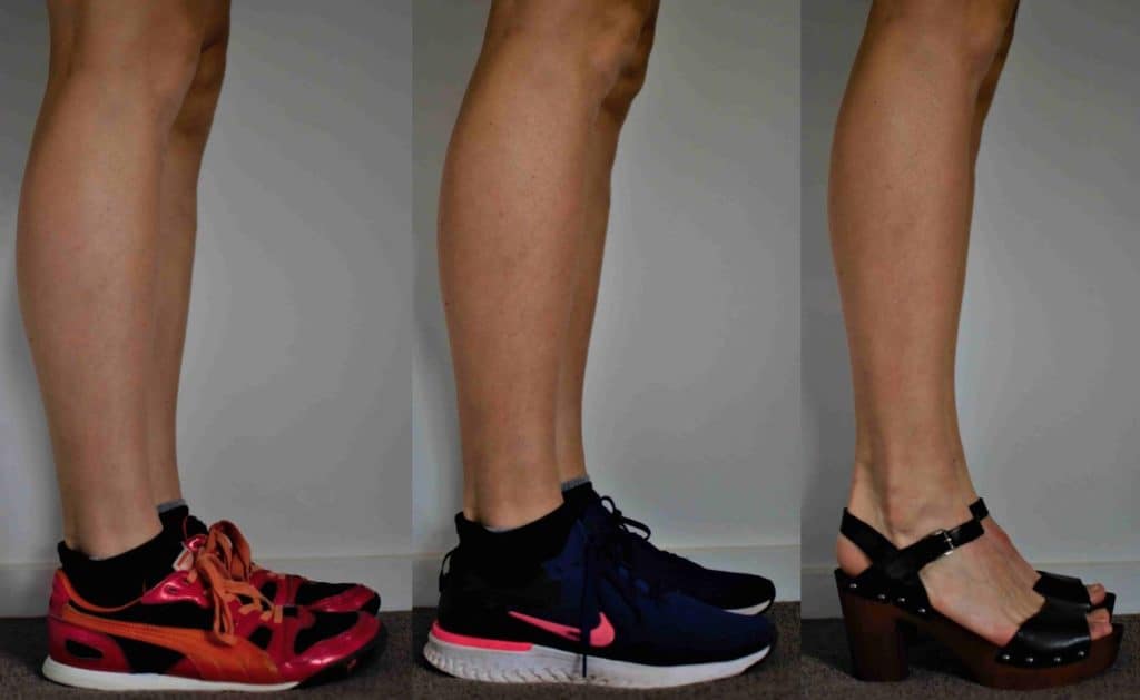 Mid, Low and High Height of Heel Shoe and Calf Position