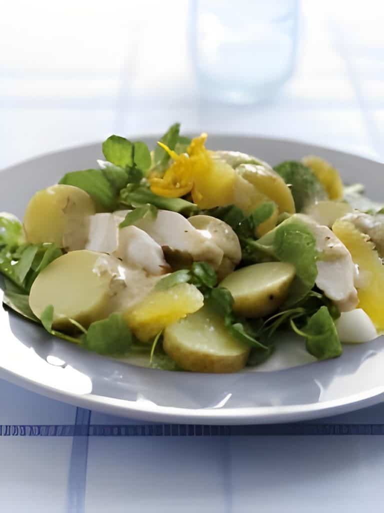 potato salad with watercress orange and chicken