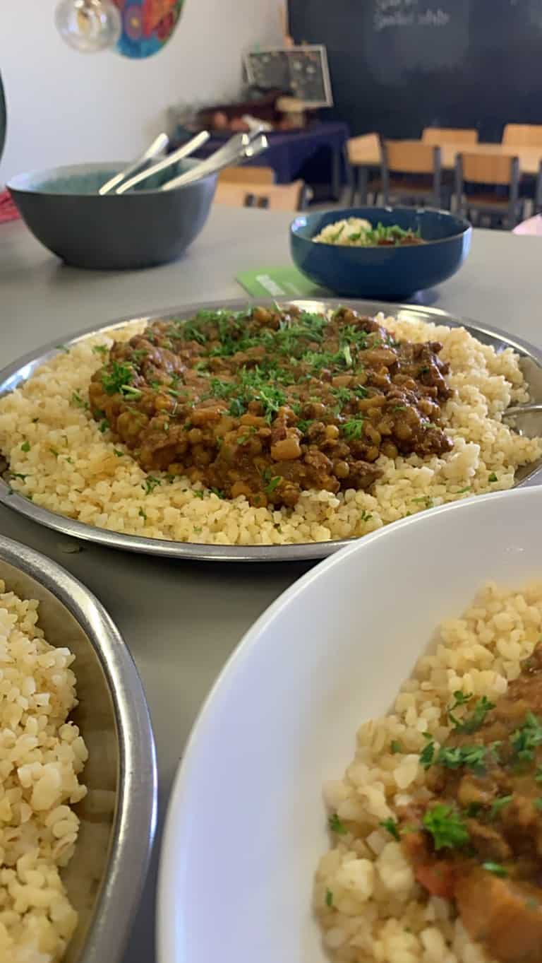 Lamb and mung beans ready to serve