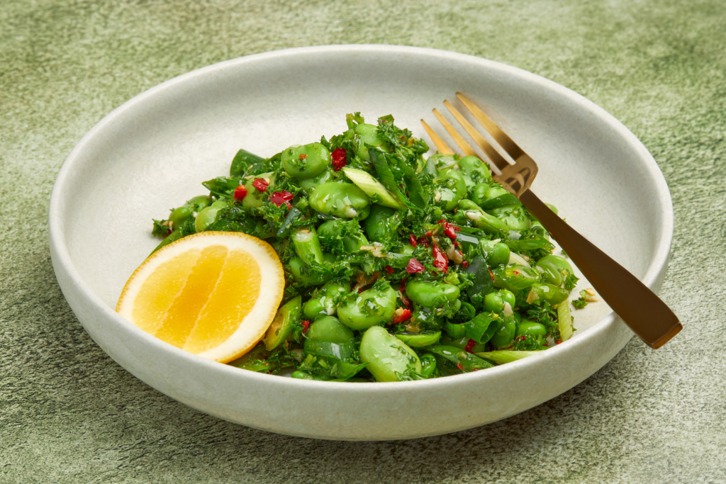 Broad beans, spring onions and parsley salad