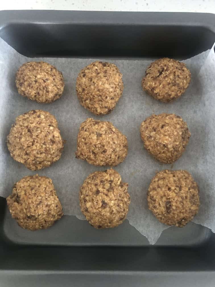 Drop the cookie dough on the baking sheet or a small pan