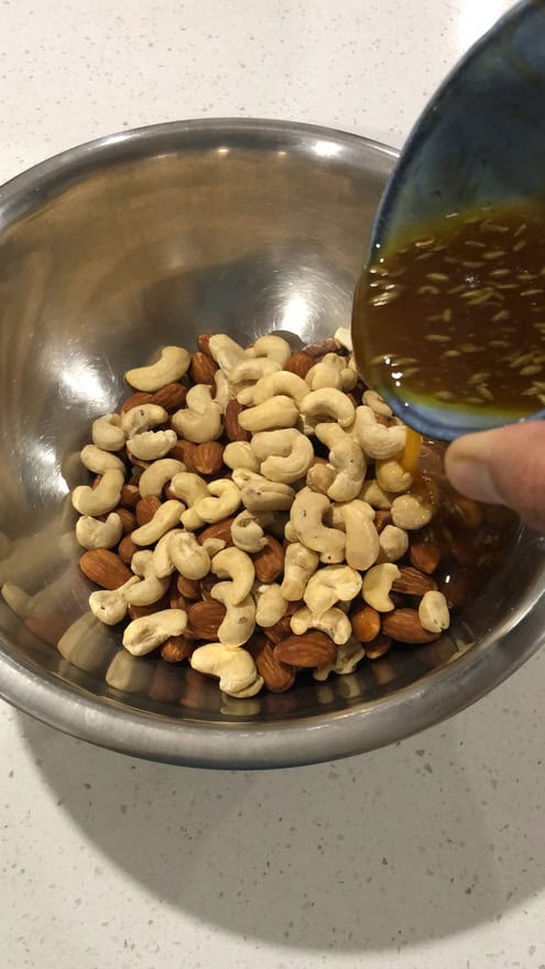 Add the butter and honey mixture and coat the nuts -1