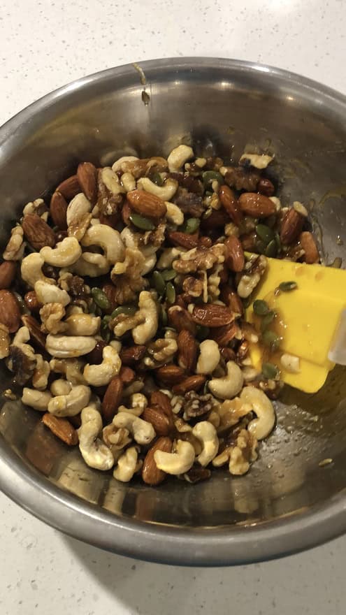 Add the butter and honey mixture and coat the nuts - 2