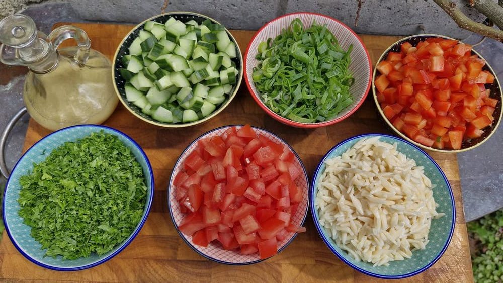 Diced capsicum, cucumber and tomato