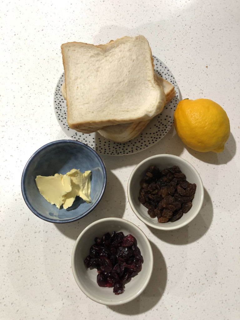 Bread and butter pudding ingredients