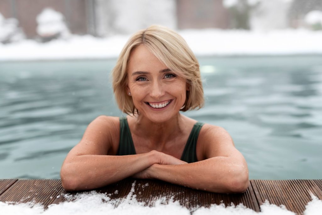 Woman doing cold exposure