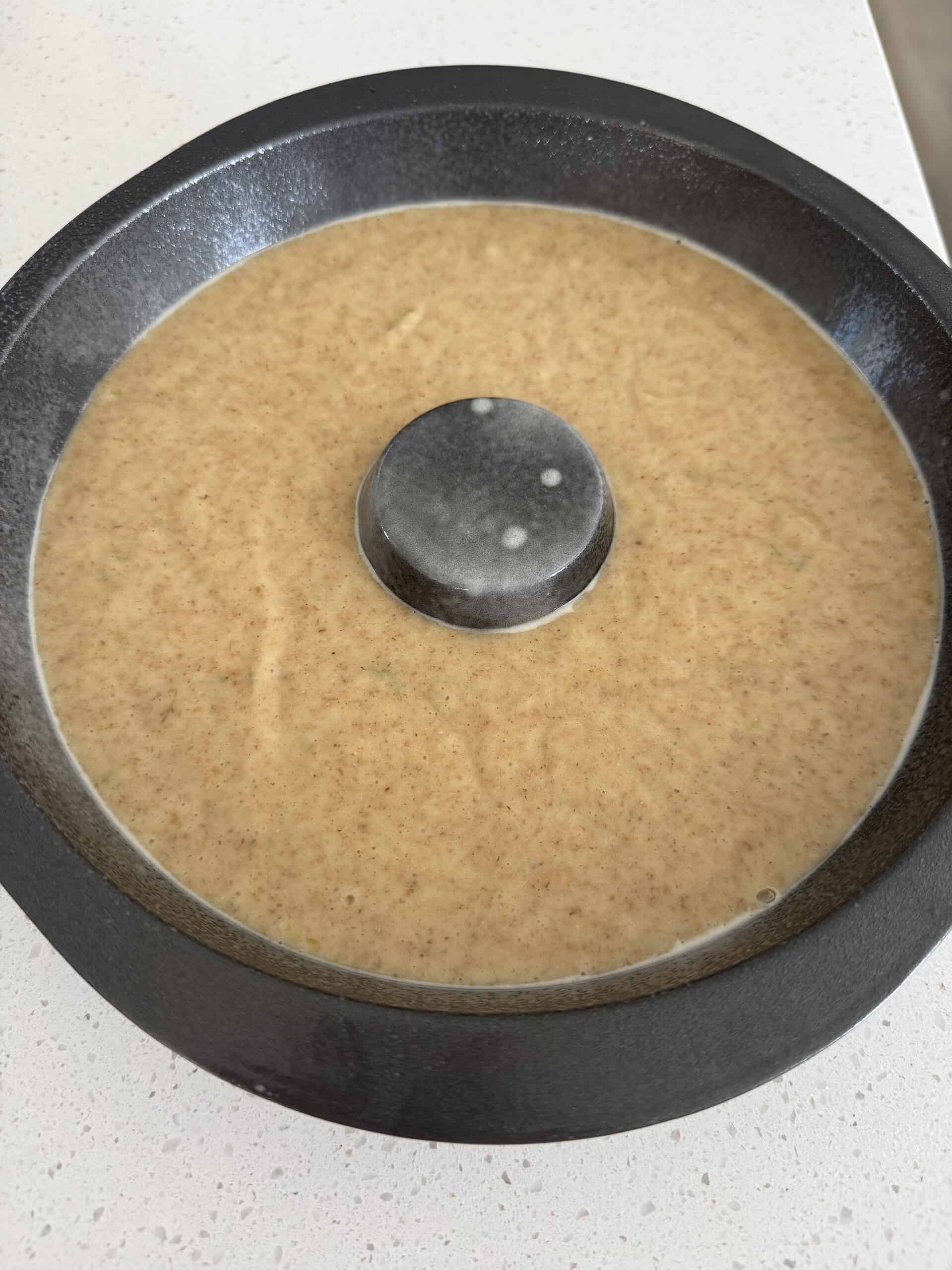 Cake batter in ring cake tin