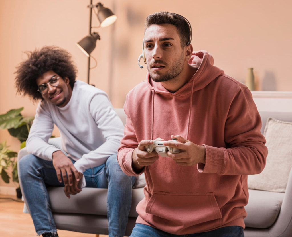 Friends playing video games